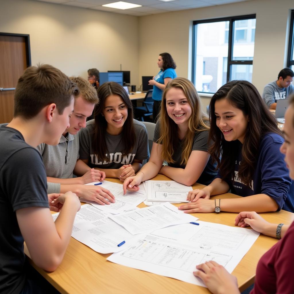 Students collaborating on a research project at the University of Illinois during the summer.