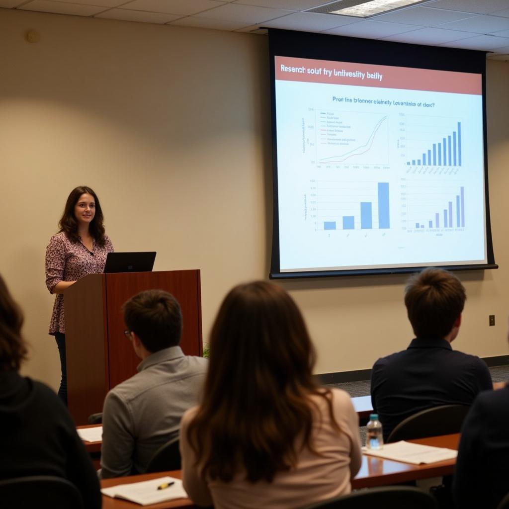 A student presenting their summer research findings at the University of Illinois.