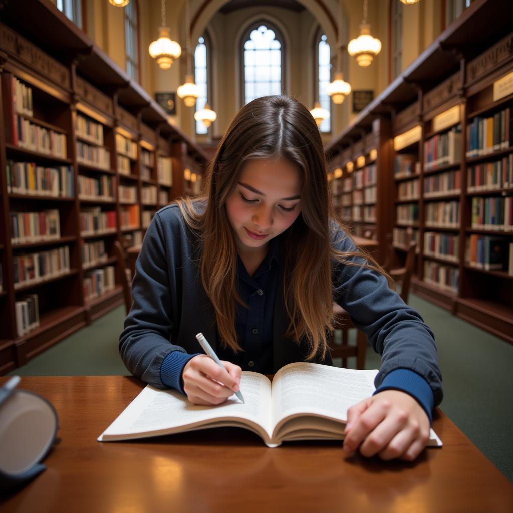 Student studying in the University of Pennsylvania library