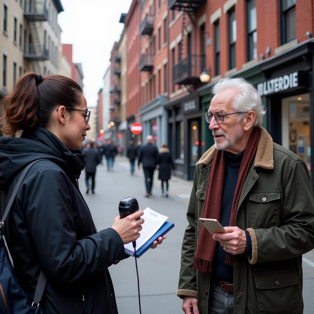 Urban Research Assistant in NYC Conducting an Interview