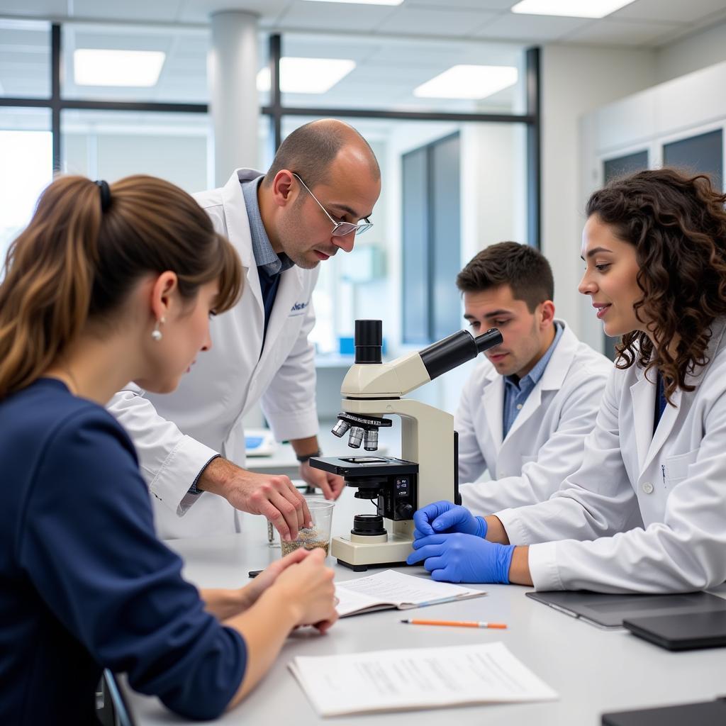 Students working in a UT Southwestern research lab