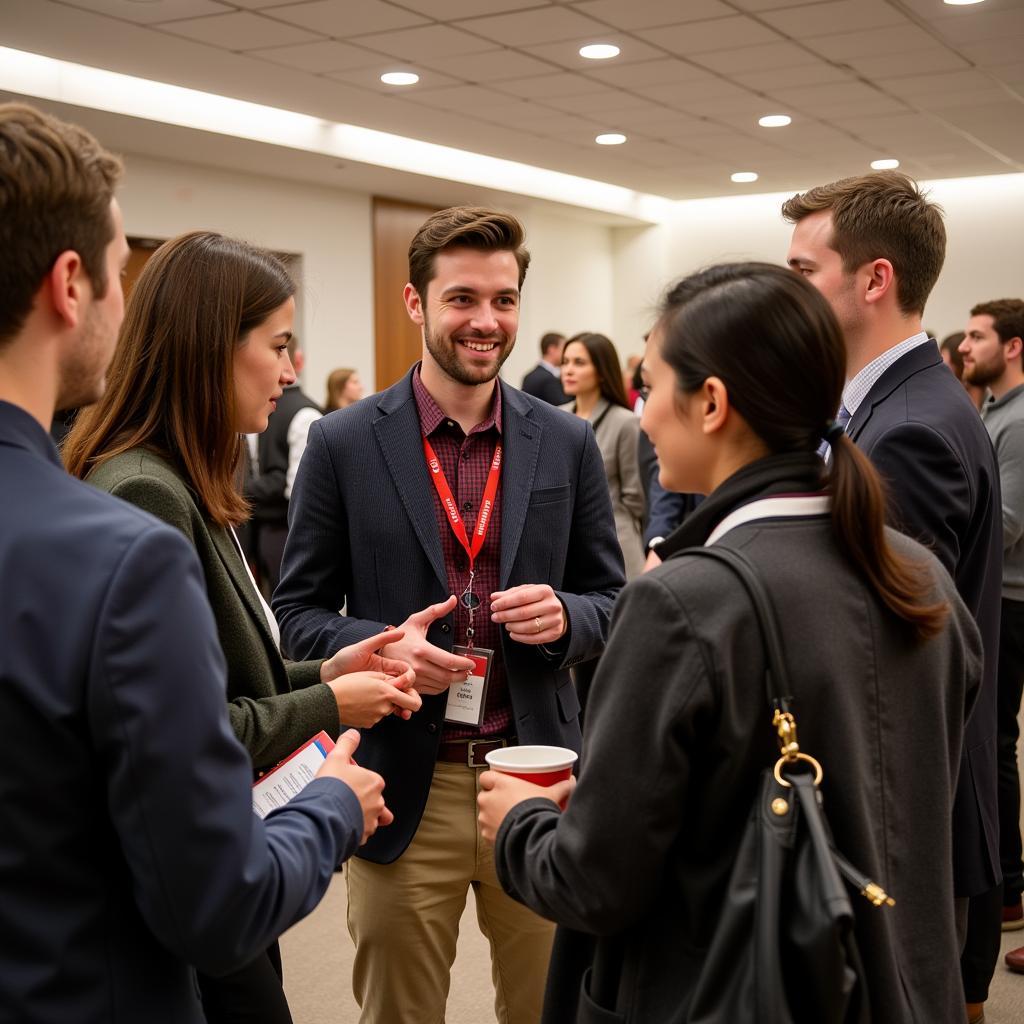 UW Madison students networking at a research event