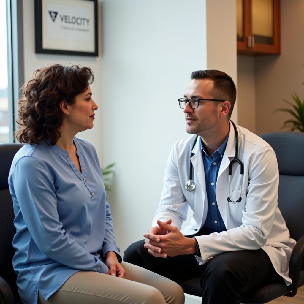 Patient consulting with a doctor at Velocity Clinical Research in Cleveland