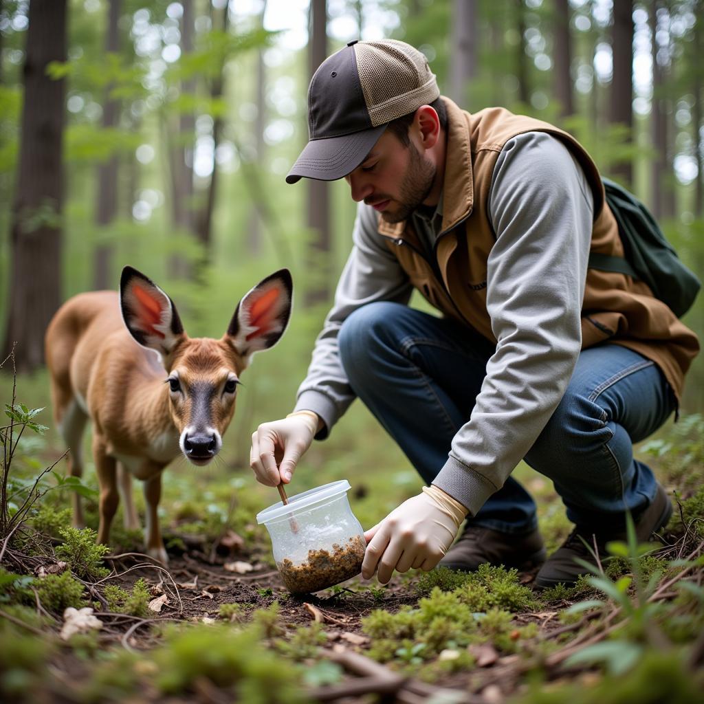 Wildlife Researcher Collecting Fecal Samples