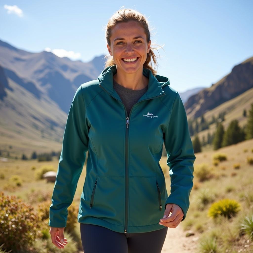 Woman Hiking in Outdoor Research Aspire II Jacket