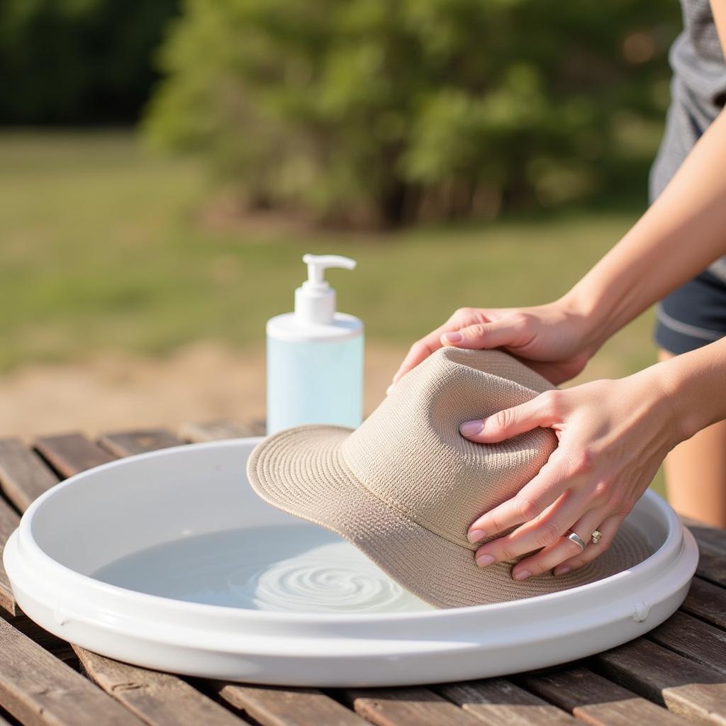 Woman Hand Washing her Sun Hat