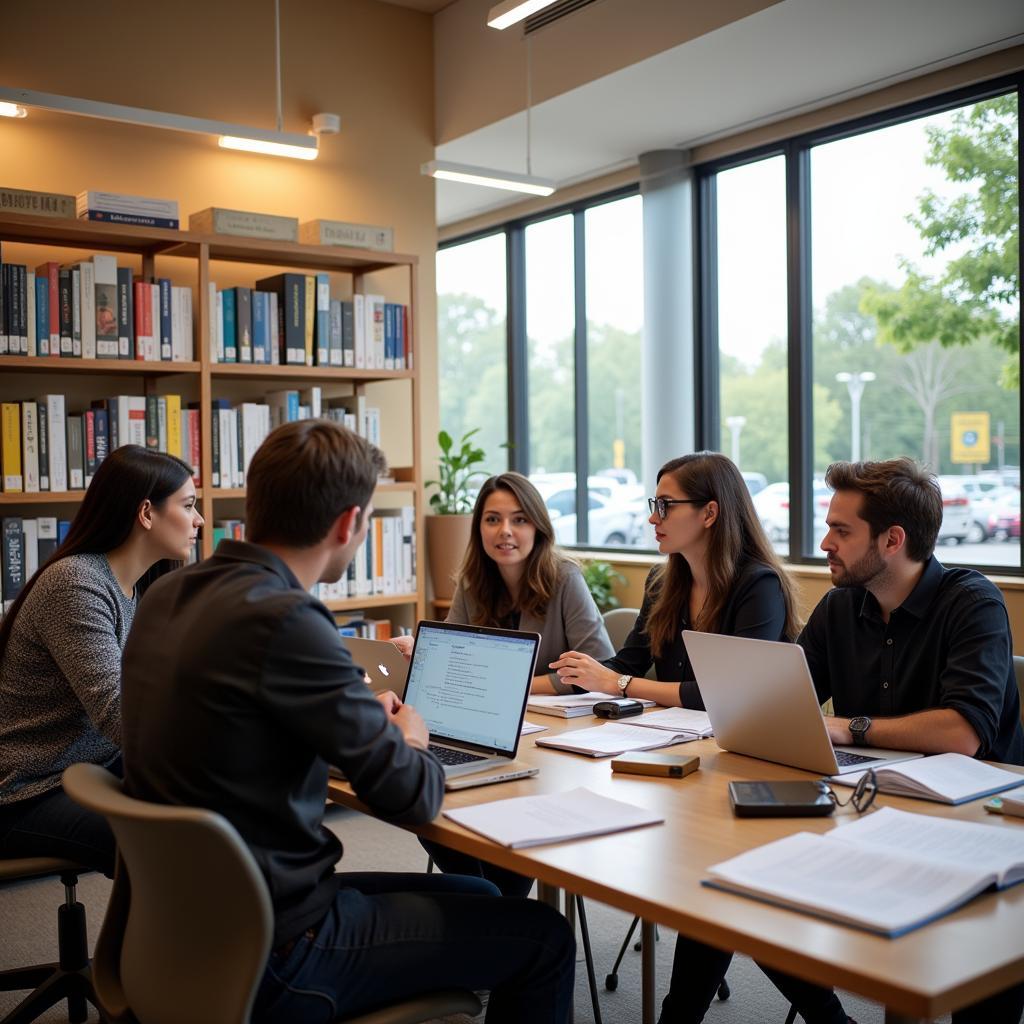 Researchers Collaborating at the Allan Price Science Commons Library