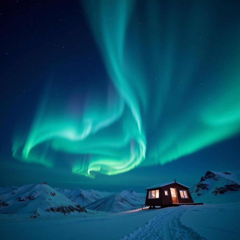 Aurora Borealis over an arctic research base