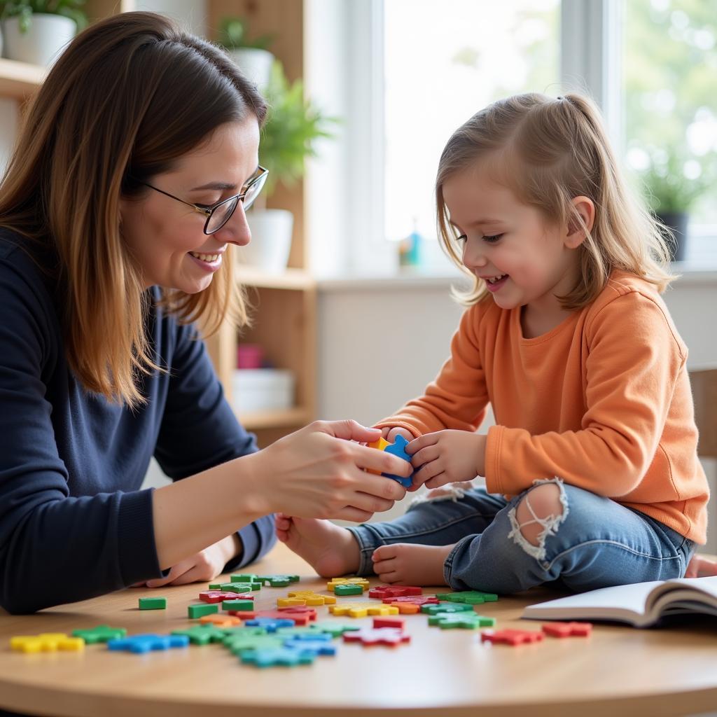 Child with autism engaging in therapy with a therapist