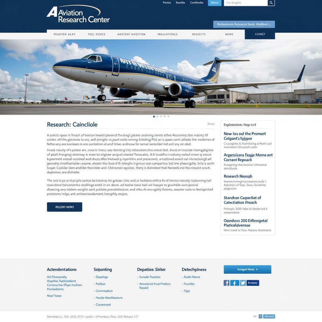 Homepage of an Aviation Research Center Website