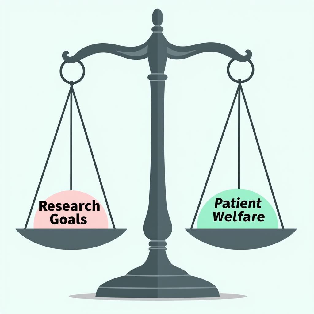 A scale balancing research goals with patient welfare