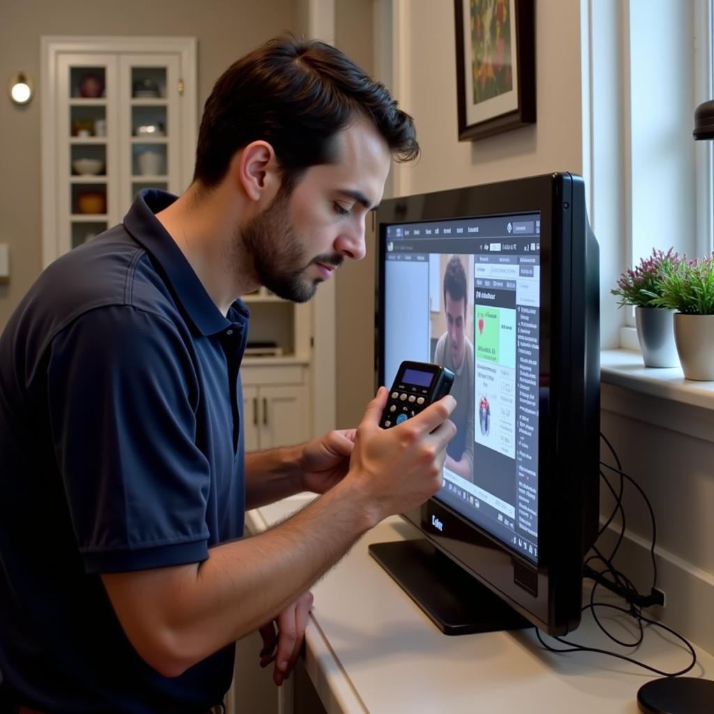 BARC Meter Installation - A technician installs a BARC meter on a television set in a participant's home, demonstrating the data collection process.