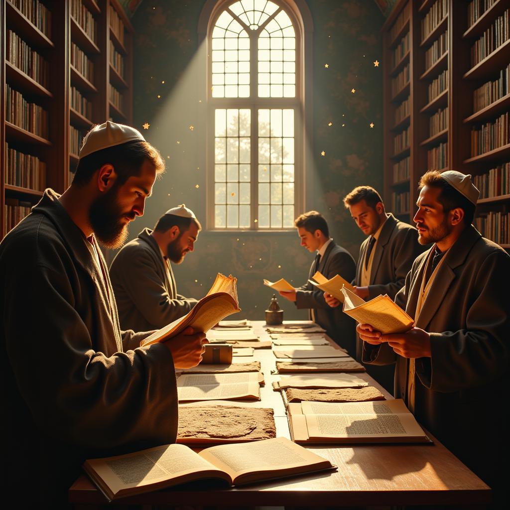 Scholars Studying Ancient Texts at a Biblical Research Institute