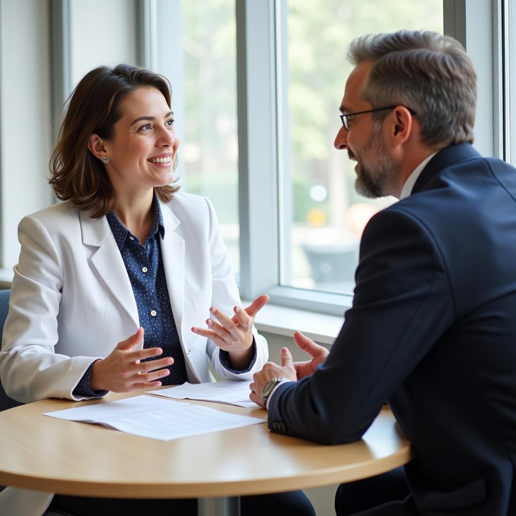 A biology research assistant candidate being interviewed for a position