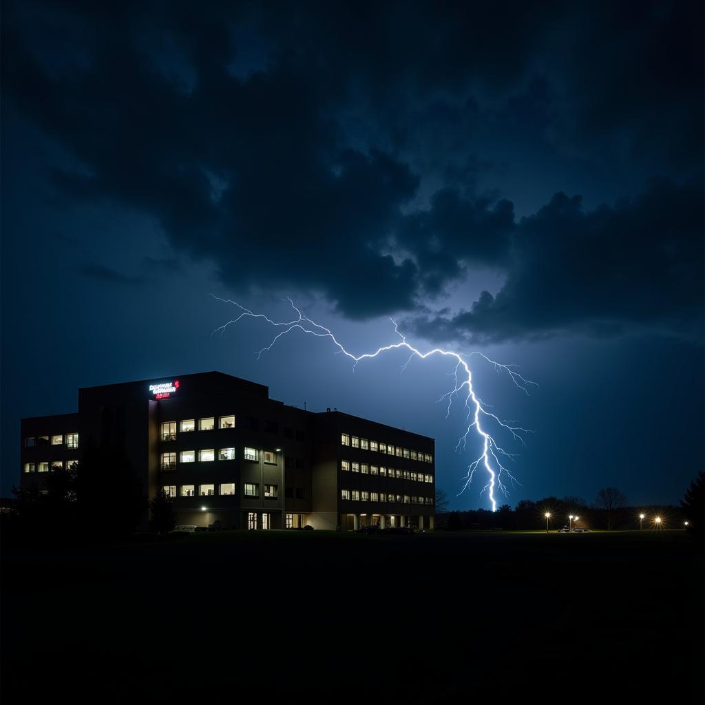 Bressler Research Building under a dark, stormy sky