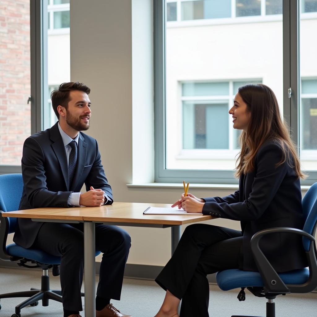 A student interviewing a professional in their chosen field.