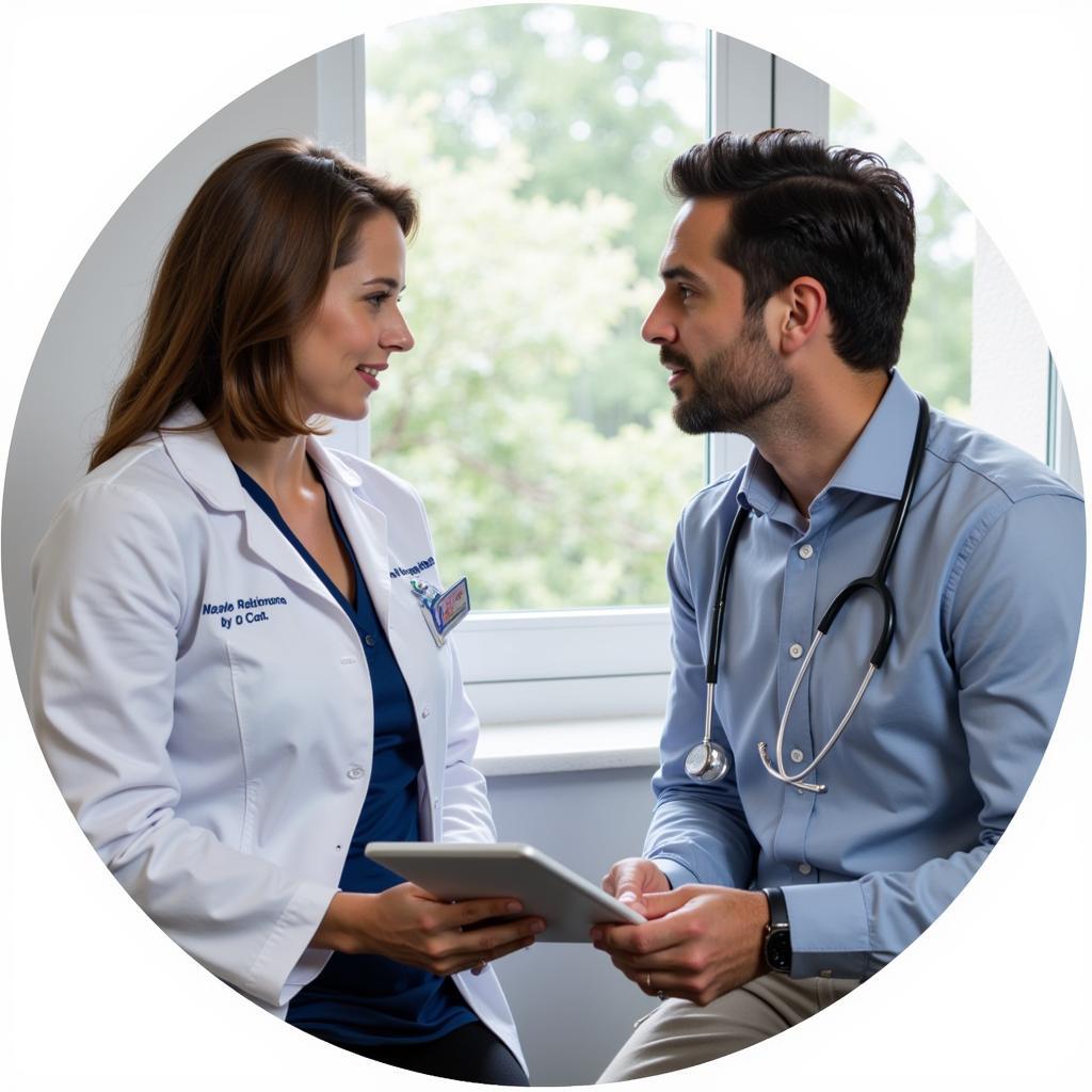 Clinical Research Coordinator Interacting with Patient