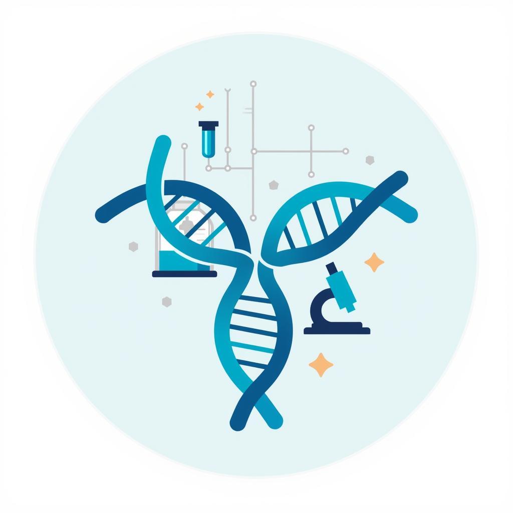 Clinical Research Icon Symbolism: A visual representation of a DNA helix intertwined with a test tube and microscope, symbolizing the scientific exploration and discovery in medical advancements.