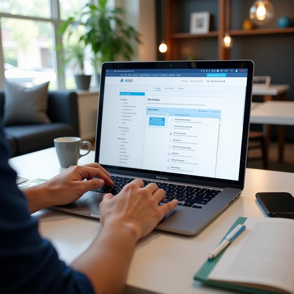 A person searching for clinical research jobs in Houston on a laptop.