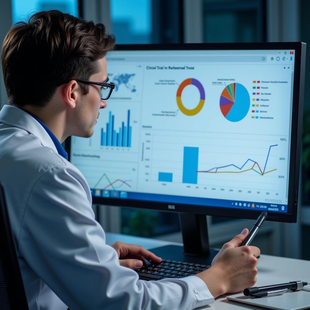 Clinical Research Manager Analyzing Data on a Computer