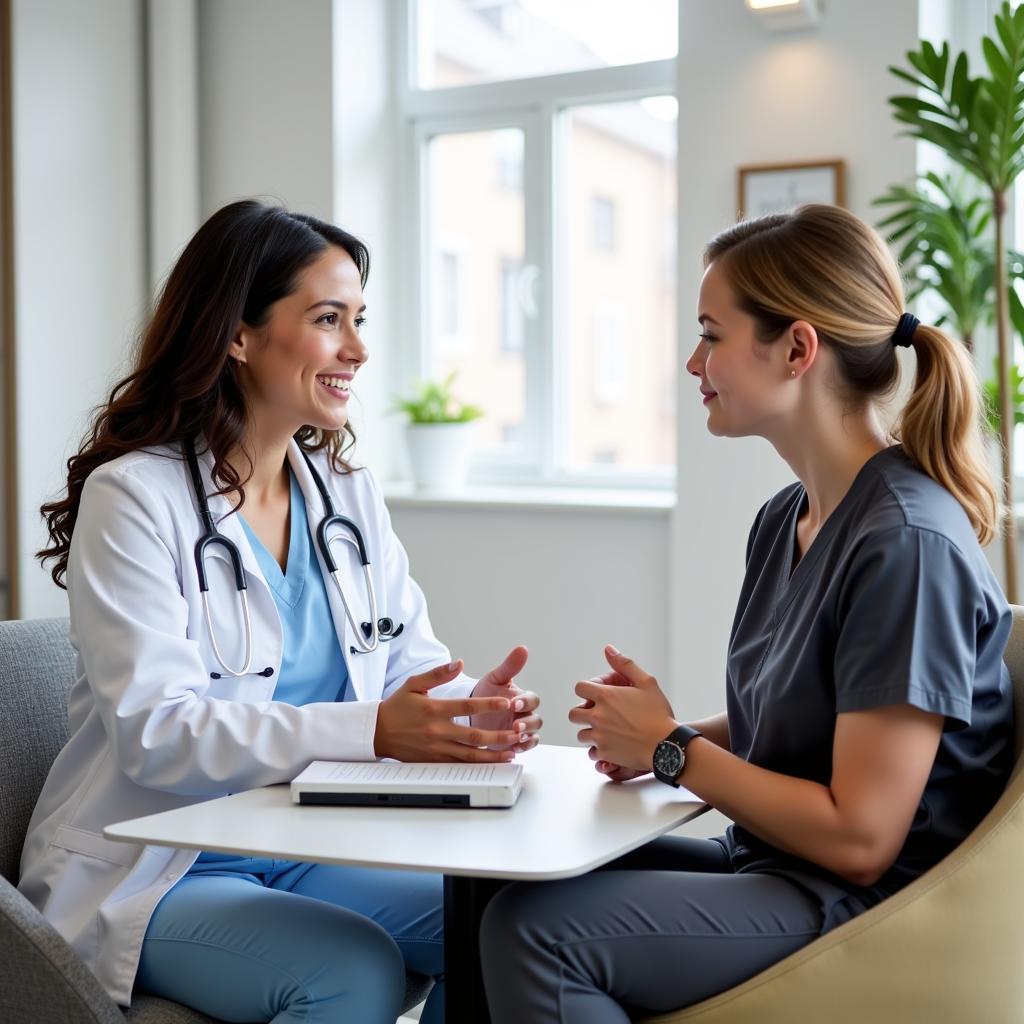 Clinical researcher explaining findings to a patient.