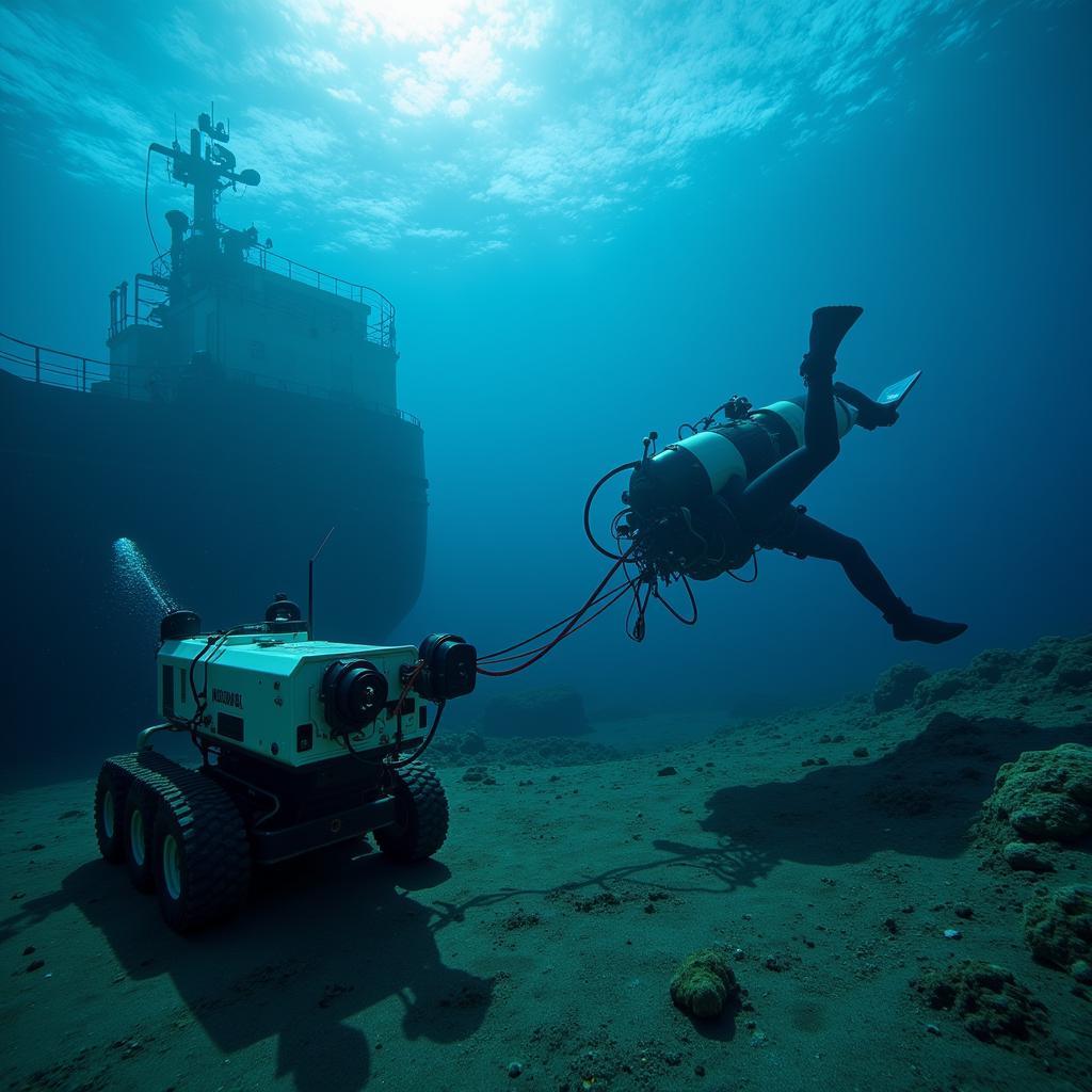 ROV Exploring the Deep Ocean Near the Coastal Limit