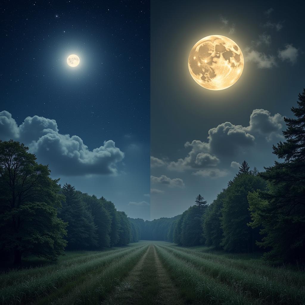 Controlled Experiment Paranormal Activity: A visual depiction of a controlled experiment comparing reported paranormal activity during a full moon versus a new moon, controlling for other environmental factors.