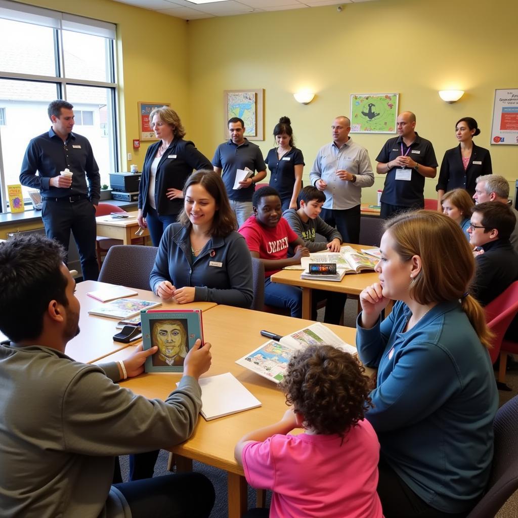 Crane Center staff working with children and families in a community setting