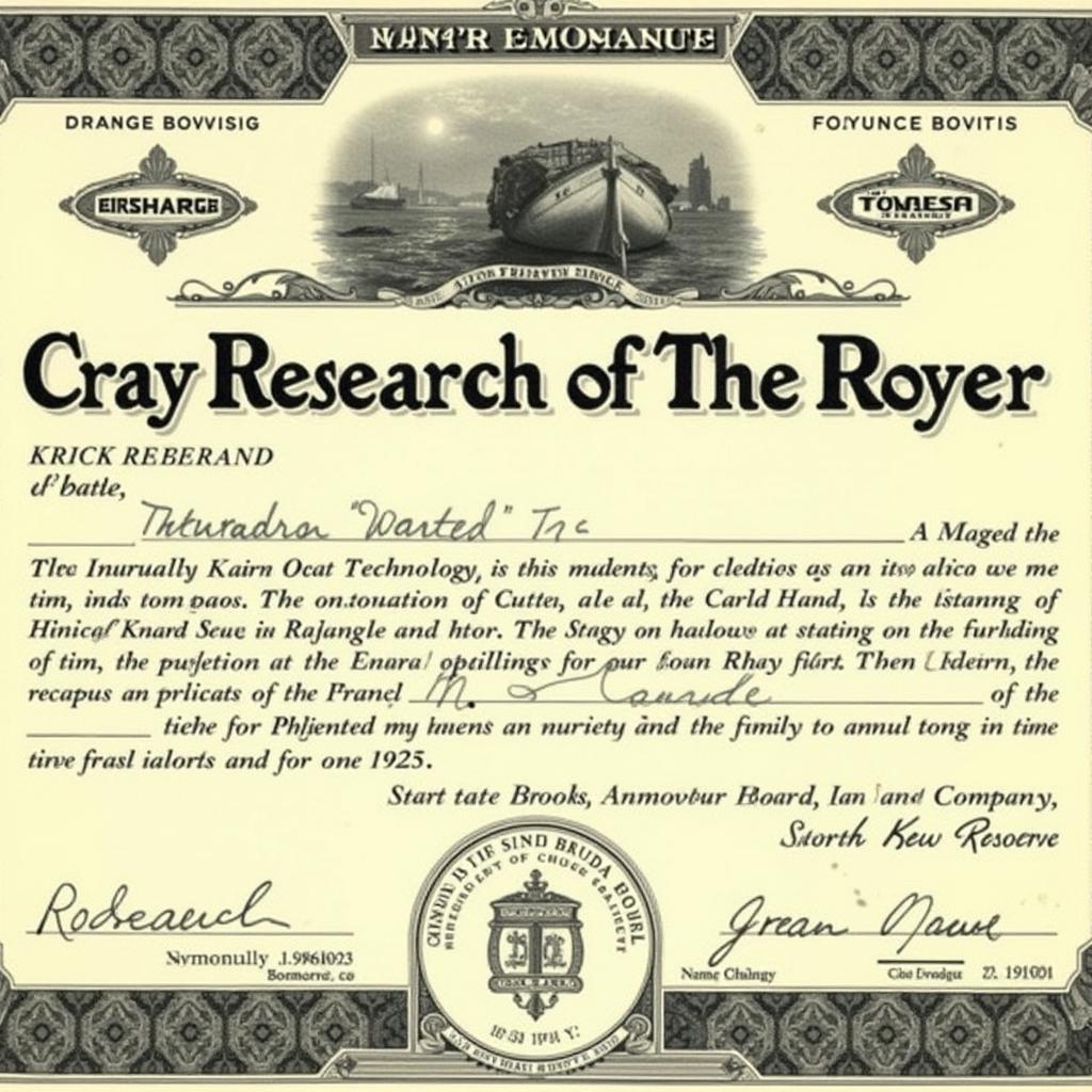 A stock certificate from Cray Research.