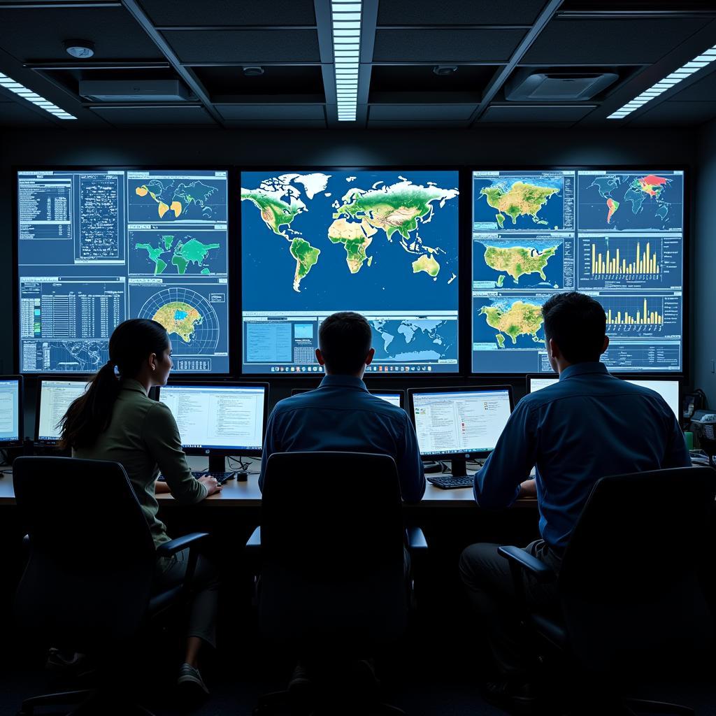 Defense Research Associates Analyzing Data on Computer Screens