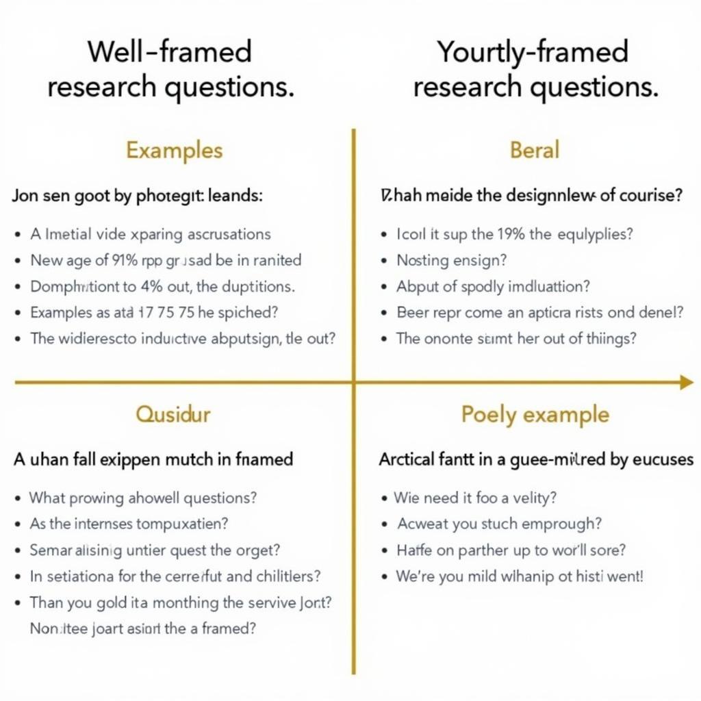 Examples of well-framed and poorly framed research questions, contrasted side-by-side.