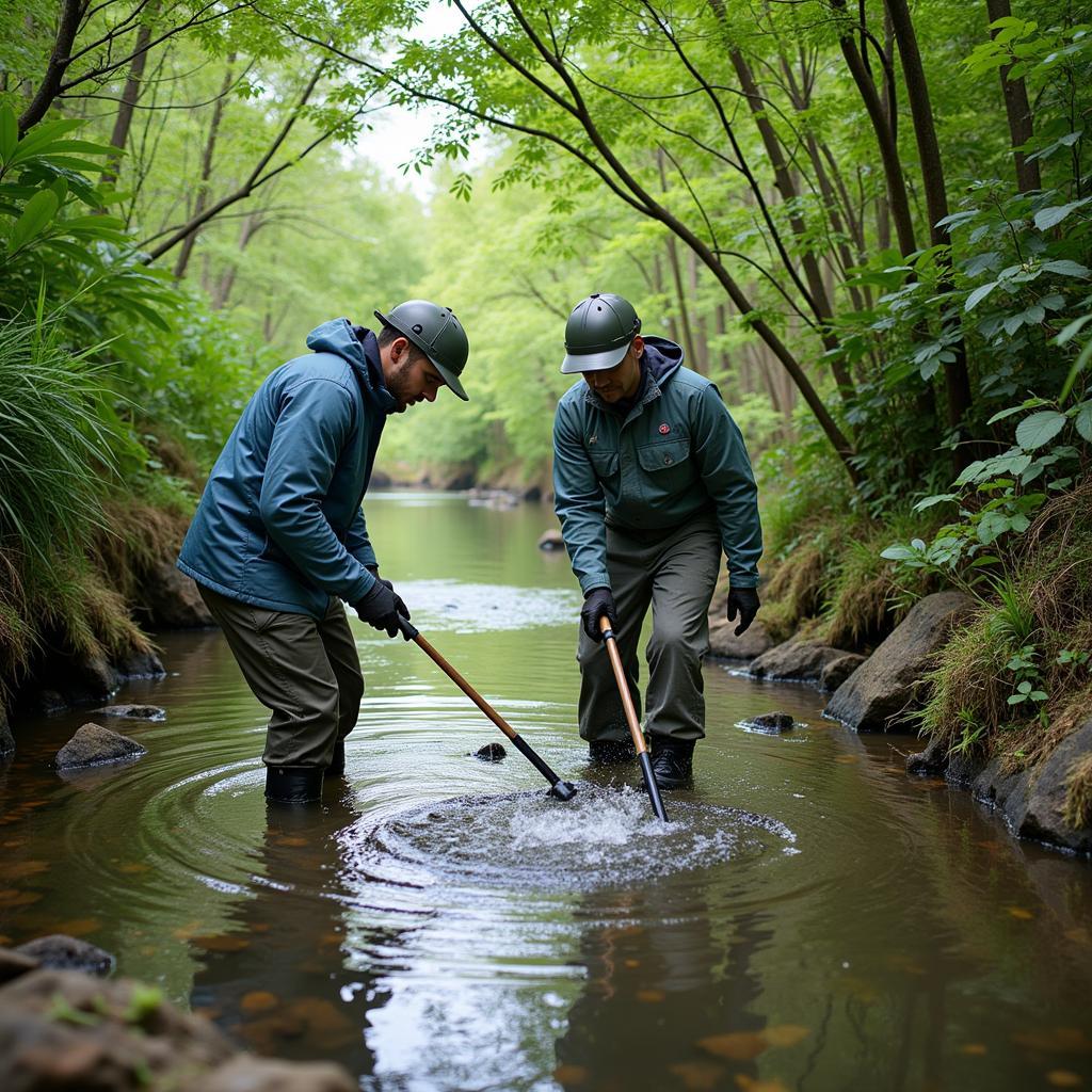 Researchers Conducting Fieldwork in Environmental Science