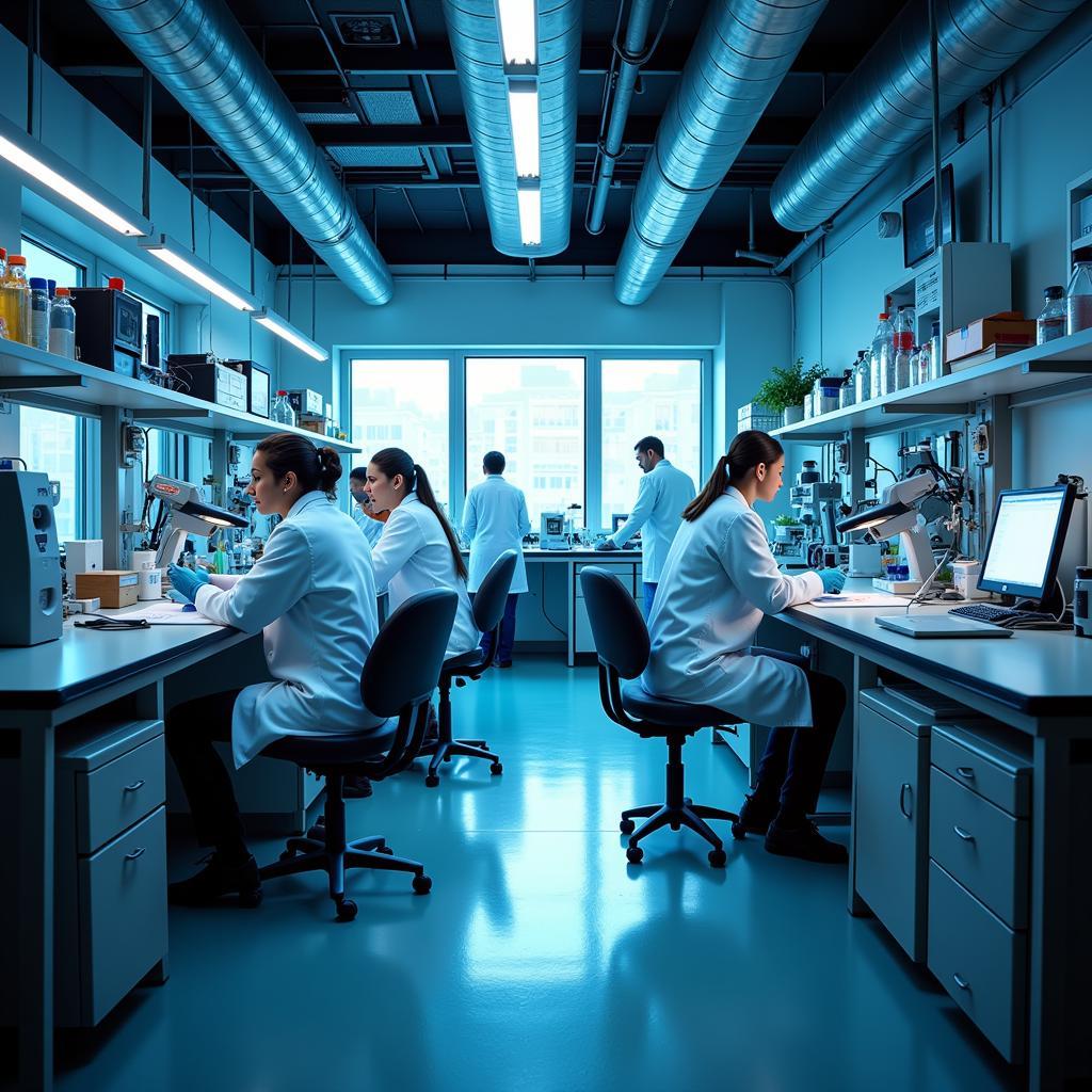 Scientists working in a Fontaine Institute laboratory