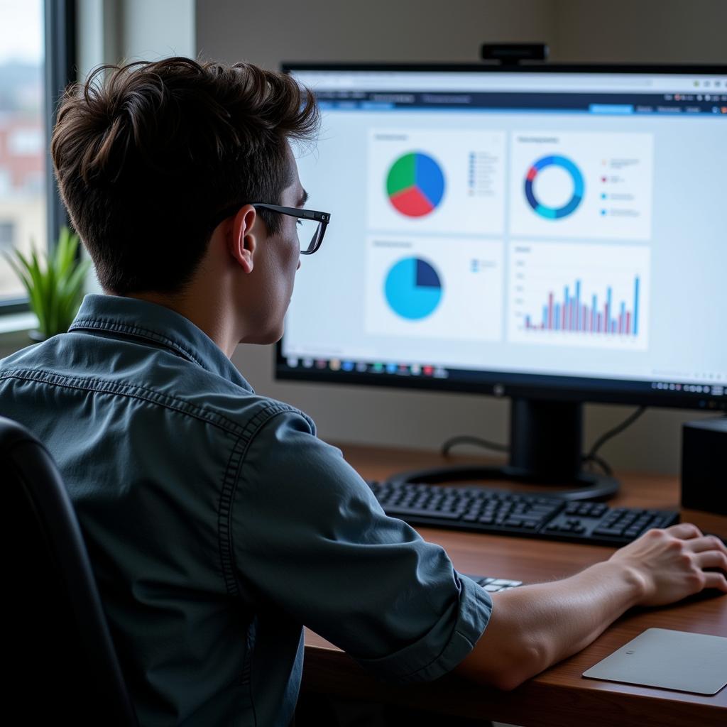 Graduate Research Assistant analyzing data on a computer