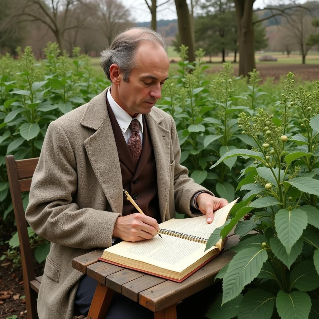 Gregor Mendel conducting pea plant experiments