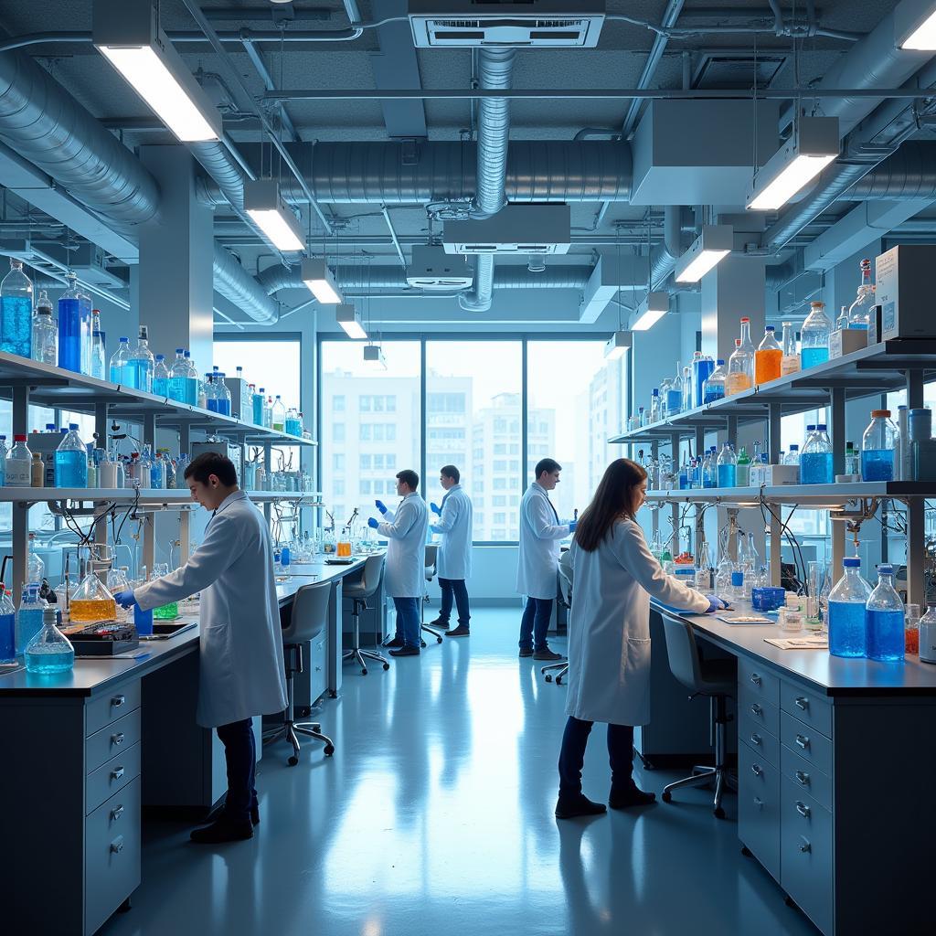 Interior view of a high-tech laboratory with scientists conducting experiments, possibly at the Hershey Center for Applied Research