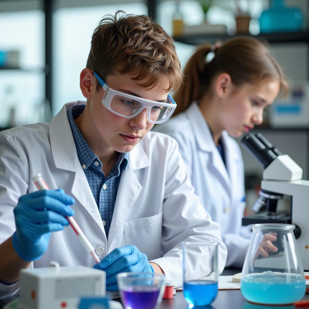 High school student conducting biology research in a lab