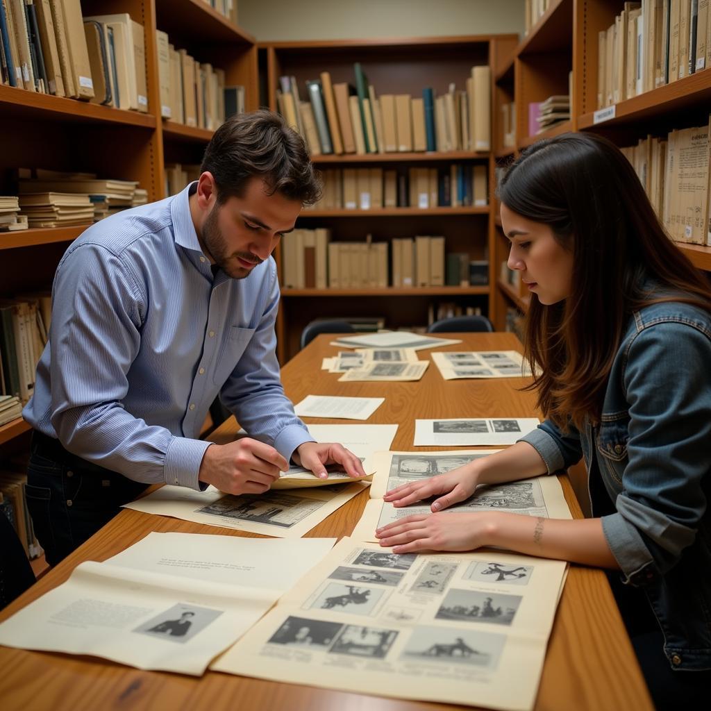 Researchers Examining Archival Materials in a Hispanic Research Center