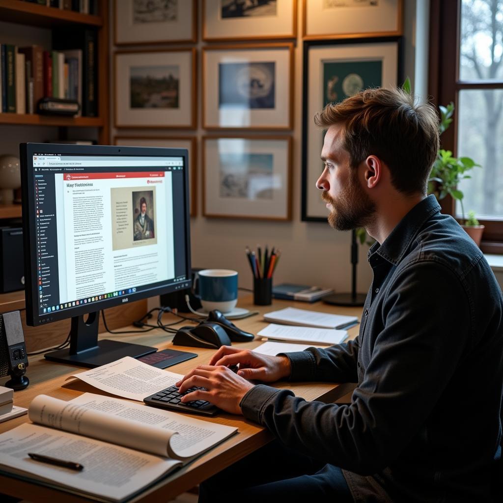 Historian Working on Computer