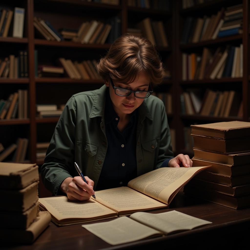 History Researcher Examining Documents