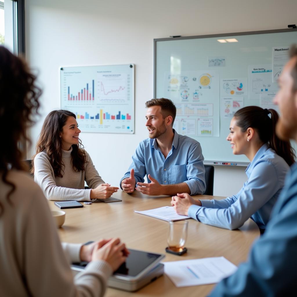 A research team discusses integrative medicine findings in a conference room.