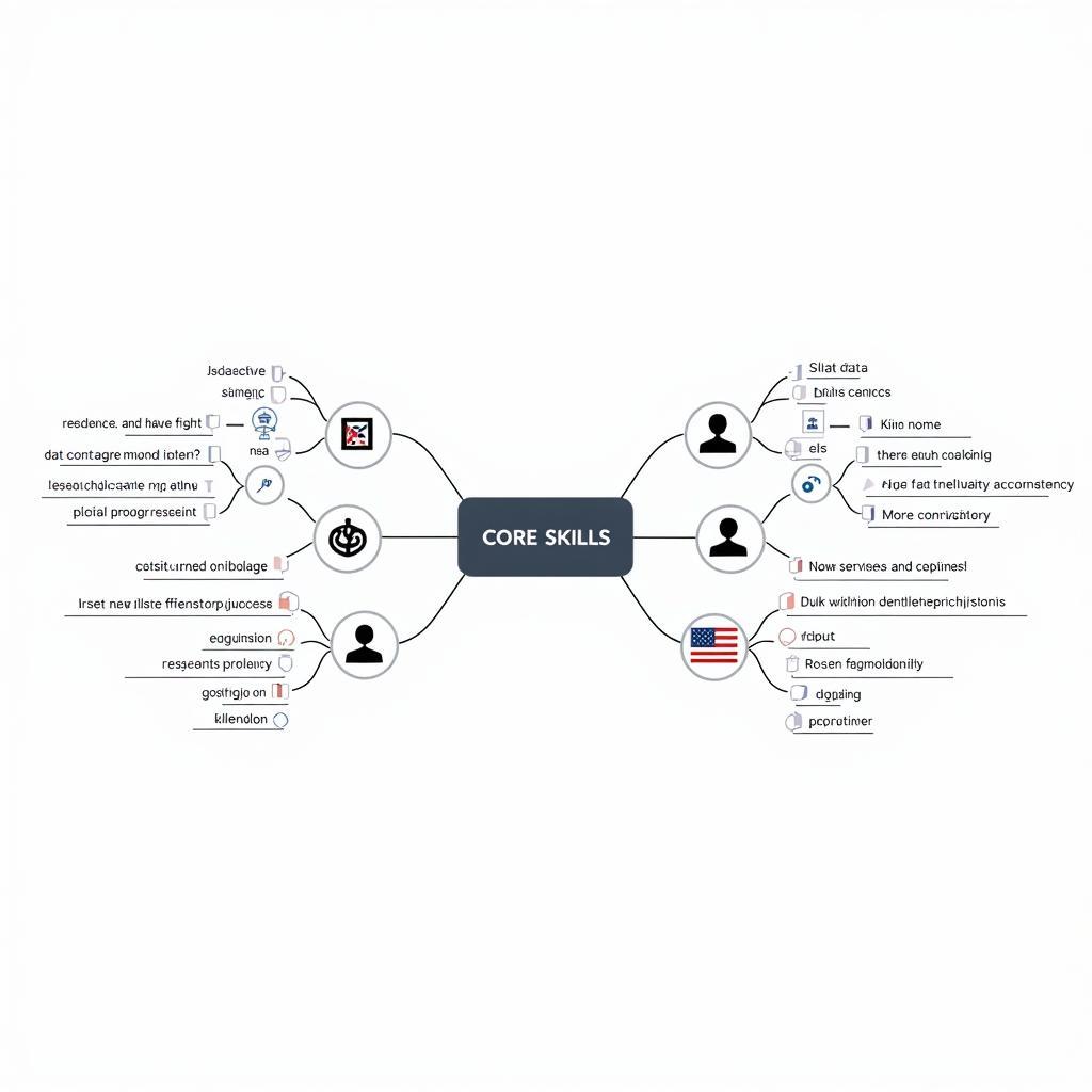 A mind map illustrating the essential skills of an intelligence research specialist