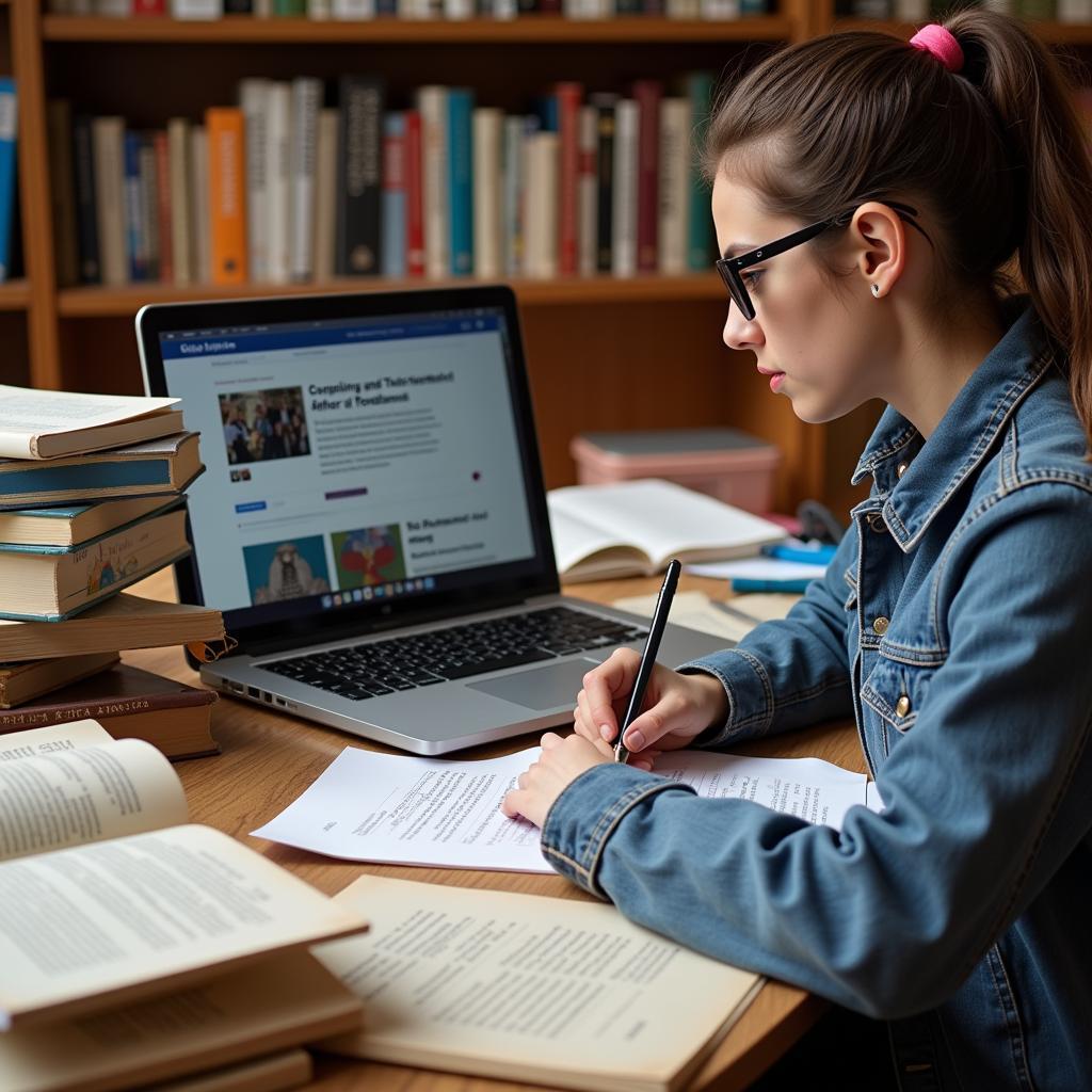 A student researching international affairs topics