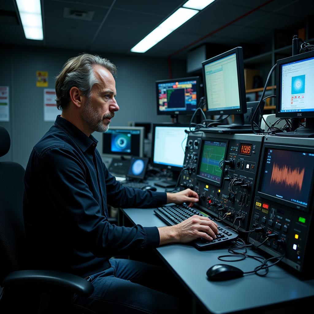 Jakob Solberg in his Paranormal Research Lab