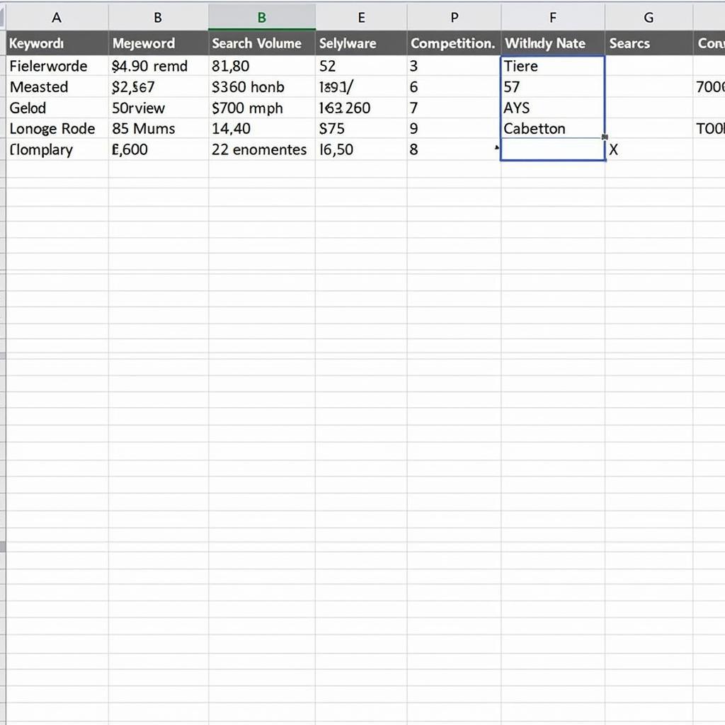 Example of a Keyword Research Excel Template