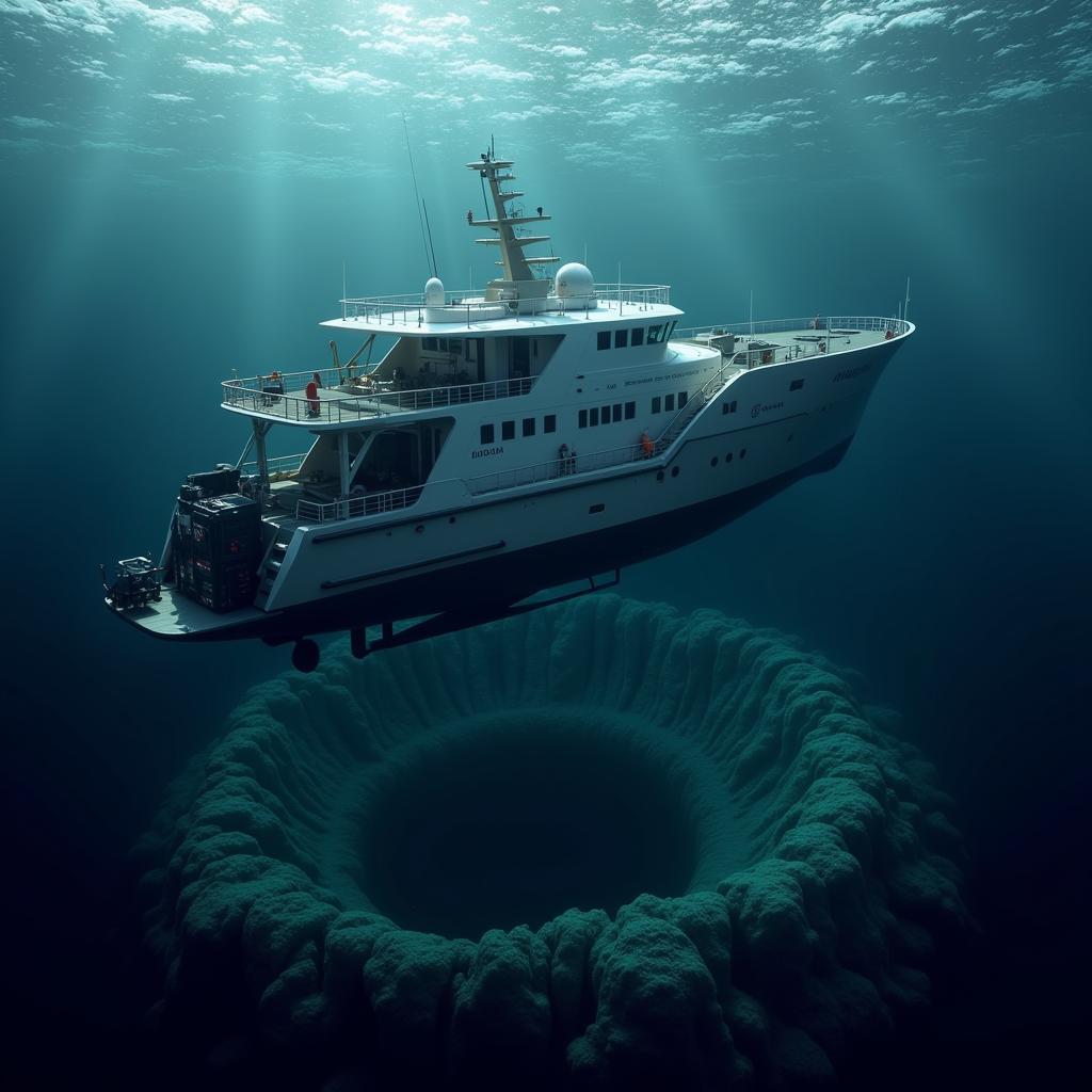 Knight Center Research Vessel: The state-of-the-art research vessel of the Knight Oceanographic Research Center equipped with advanced sonar and underwater exploration technology.