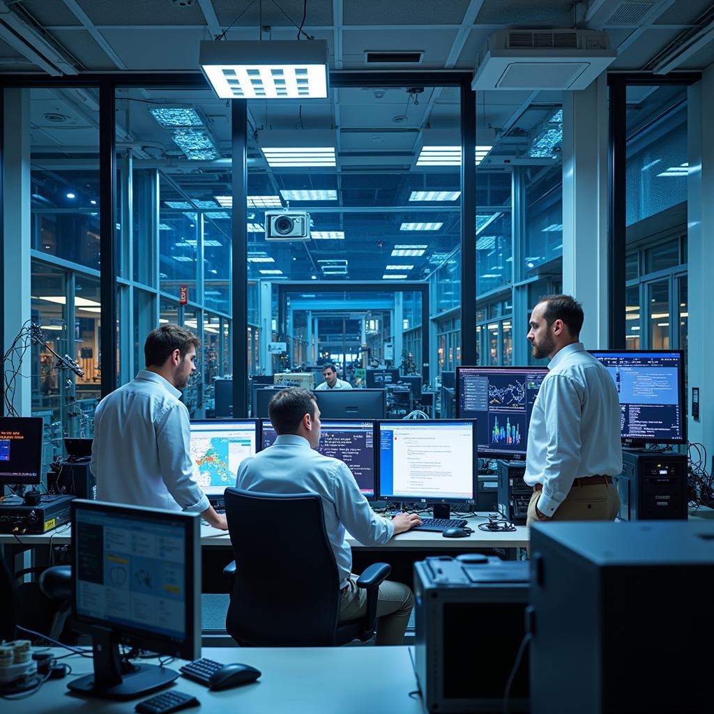 Researchers working on broadband technology in a lab