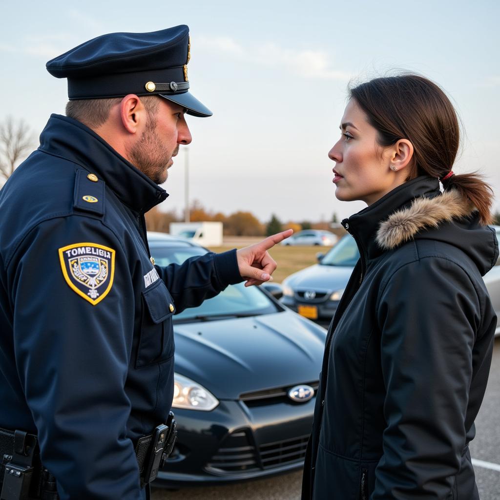 A police officer interviewing a witness with leading questions, demonstrating how suggestion can influence memory.