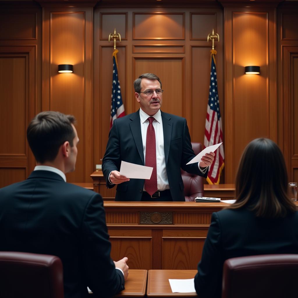 Image showing the importance of legal writing and research in a courtroom setting