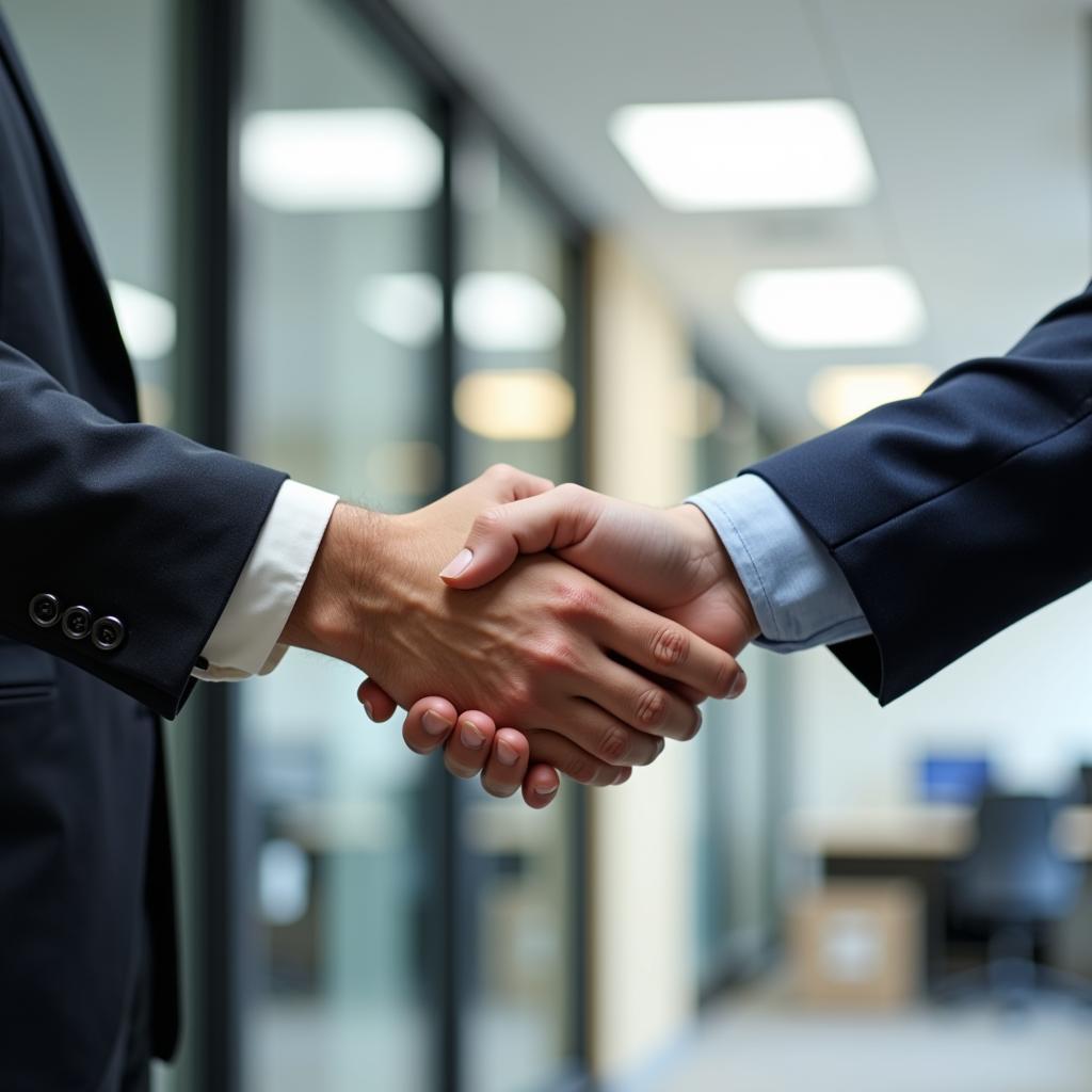 A handshake symbolizing a trustworthy partnership between a business and a reputable market research firm.